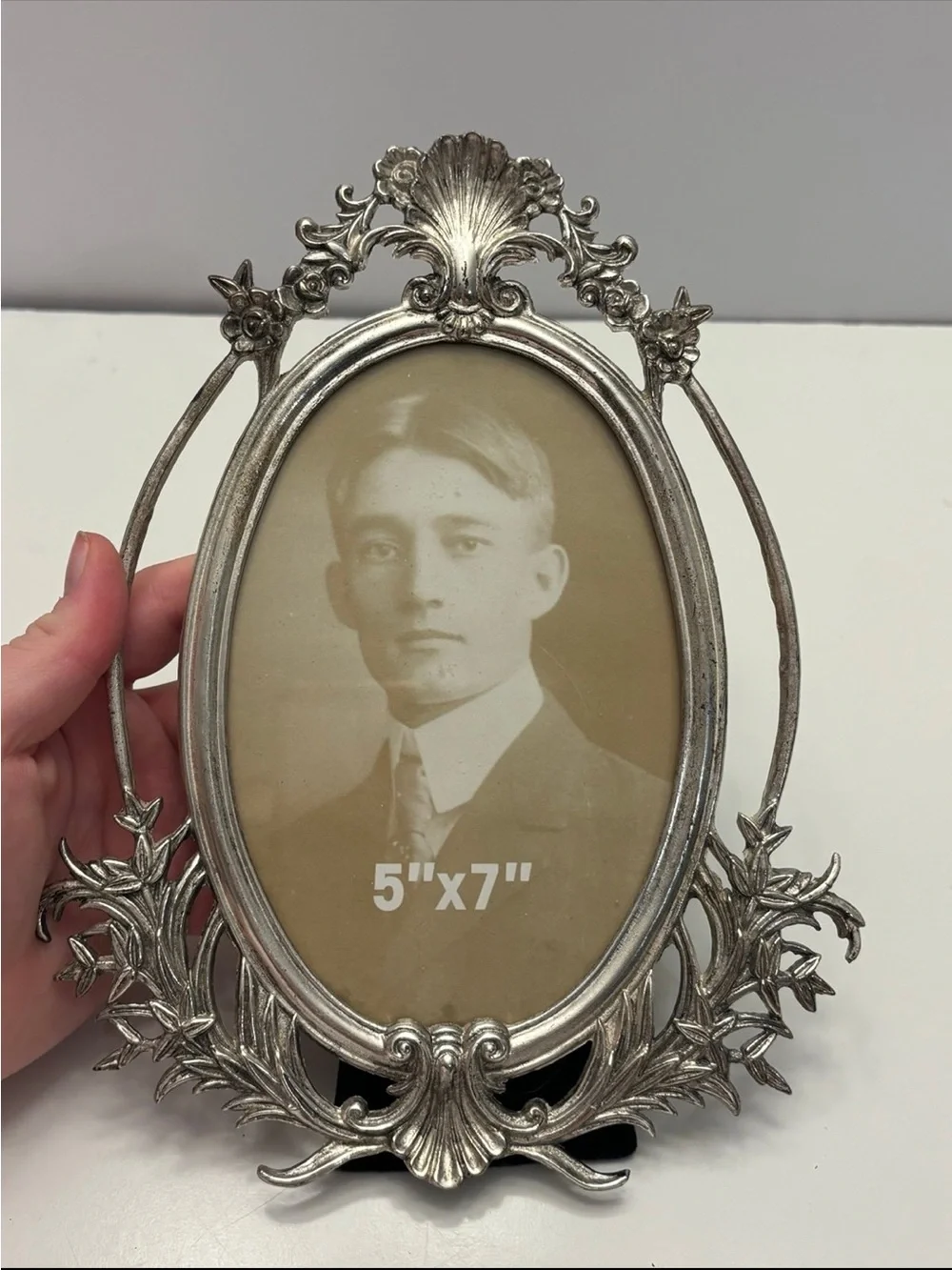 Vintage Oval Silver plate Ornate Picture Frame